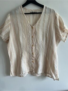 FLAX Striped Cream Button-Up Women's Top